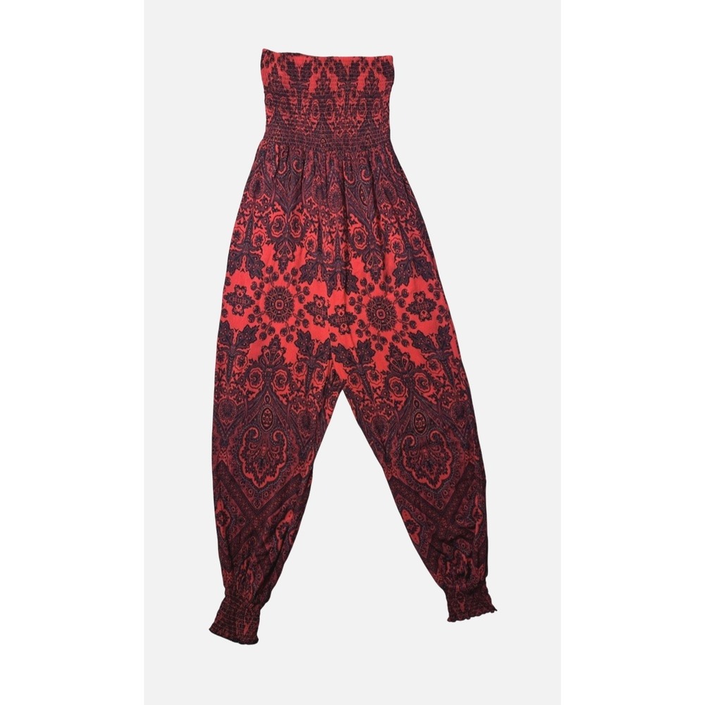 Free People Red Boho Thinking Of You Strapless Harem Jumpsuit